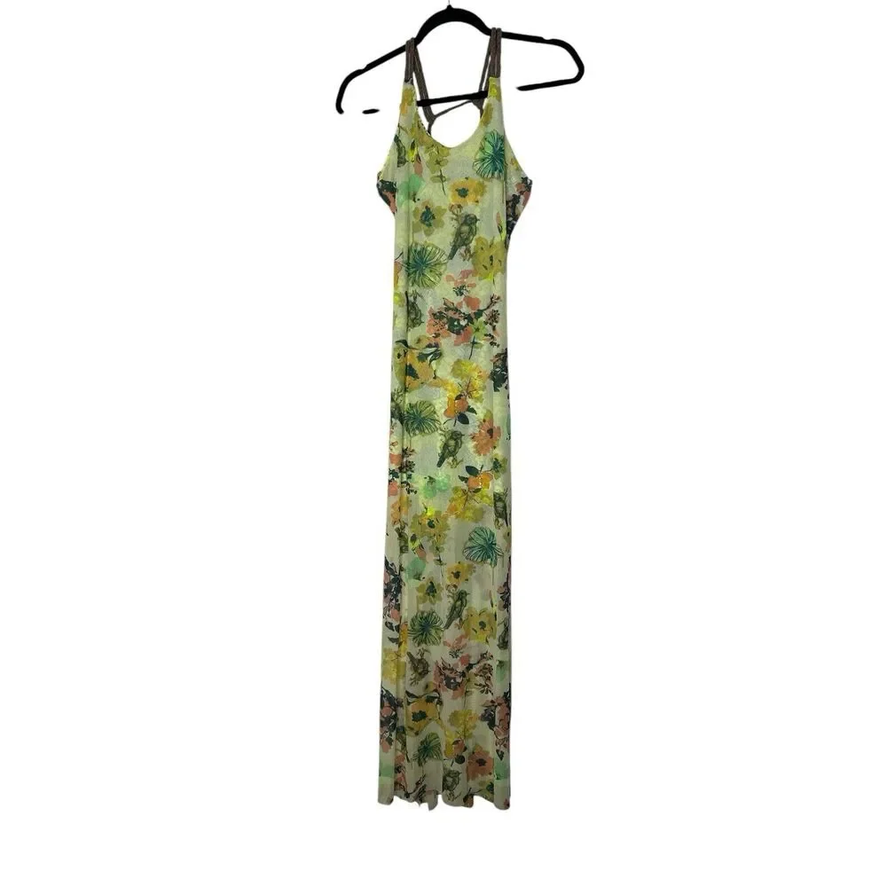 Maaji‎ Maxi Dress Women Medium Open Back Beach Bird Tropical Lightweight Stretch - Picture 5 of 10